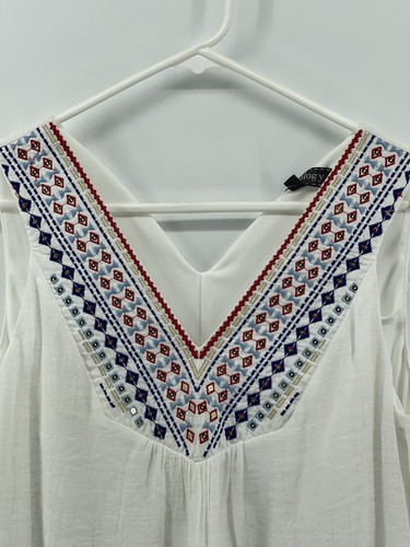 Vestido boho Luxology sin mangas con cuello en V para mujer talla mediana blanco rojo azul dorado - Imagen 2 de 11
