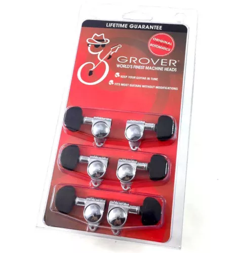 Grover Chrome w/Ebony Button Rotomatic Tuners for Gibson®/Epiphone® Guitar 102CE