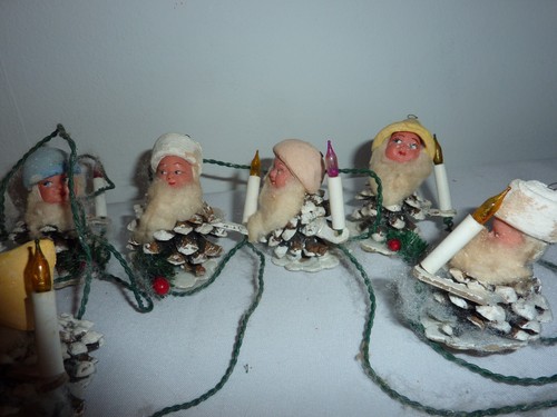 Rare Vintage Italian Christmas Pinecone Putz Elves Wichtel 12 Lichterkette - Bild 7 von 7