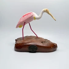 Vintage John Perry Painted Roseate Spoonbill Sculpture Signed 6"x5"