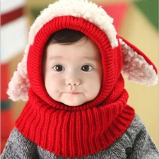 Winter Kids Cute Baby Toddler Beanie Hat Hooded Scarf Earflap Knitted Cap Warm