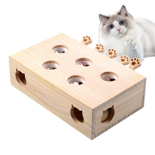 Interactive Cat Toy Whack-a-mole Solid Wood Toy For Indoor Cats Catch Mouse