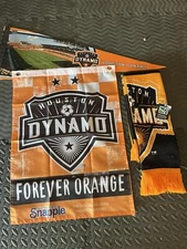 Houston Dynamo MLS Soccer Bundle - 3 Items: Pennant, NWT Scarf, 18x24 Flag