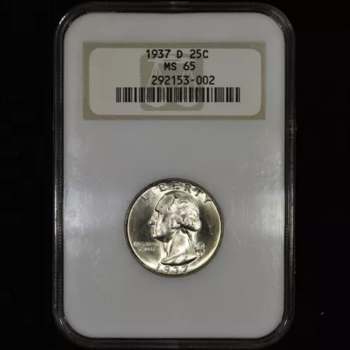 1937-D WASHINGTON QUARTER ✪ NGC MS-65 ✪ 25C SILVER COIN GEM UNC ◢TRUSTED◣