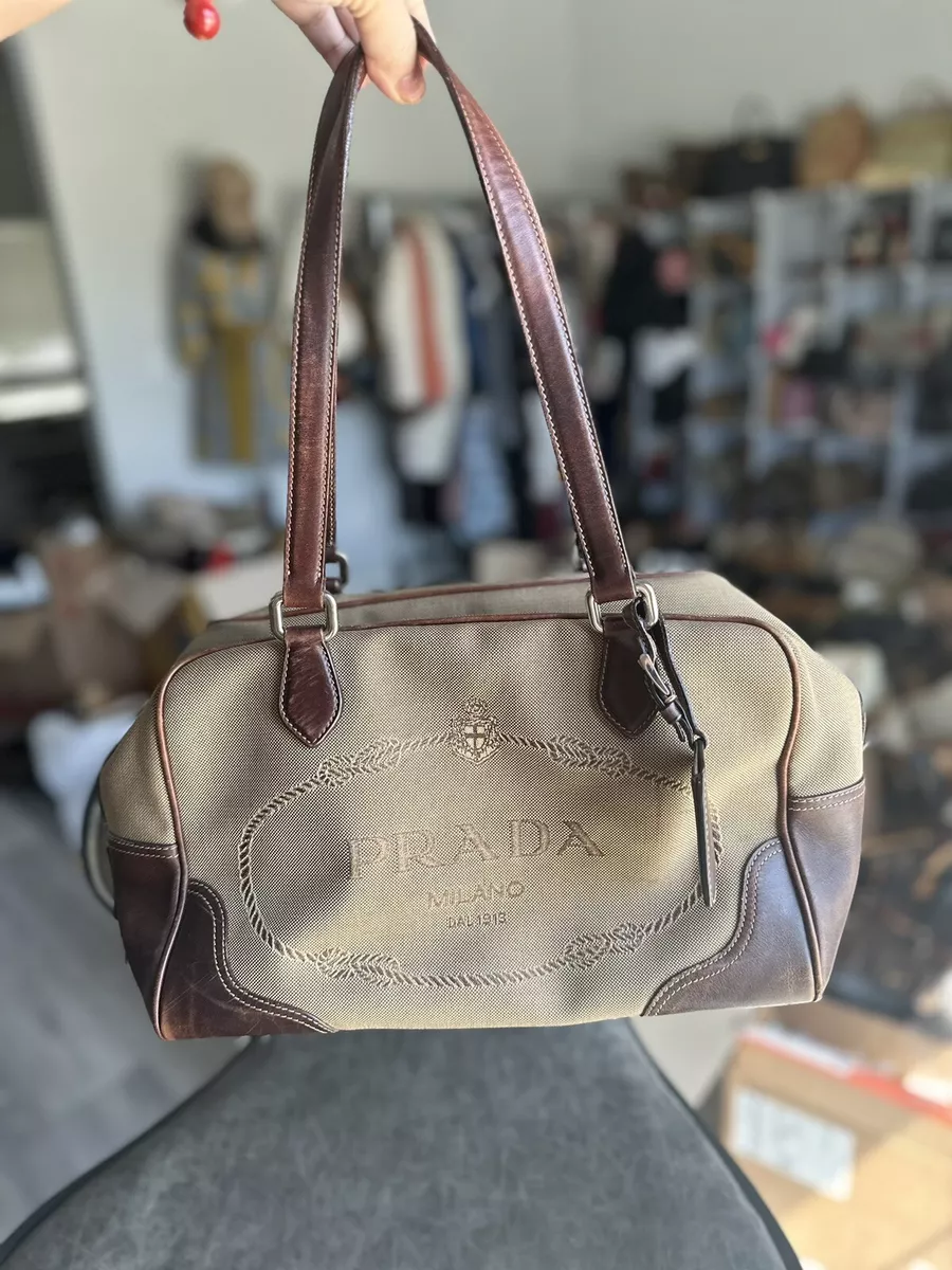 logo-stamp leather tote bag, Prada