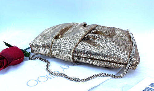 AUTÉNTICO NUEVO CON ETIQUETAS $895 Jimmy Choo Mujer Bonny Lentequin Cadena Prenda para el torso Manija Bolso de Embrague - Imagen 11 de 20