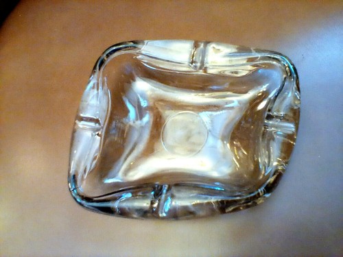 VINTAGE ASHTRAY CLEAR GLASS 4 SLOT 6" X 5" ABSTRACT MCM TIKI BOHO DECOR - Picture 7 of 11