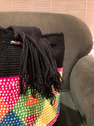 Authentic Wayuu Bag Boho Black Colorful Sparkle Rhinestones  With Tassels Large - Picture 3 of 12