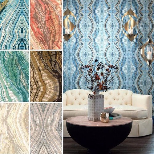 Blau Gold Metallic Kaleidoskop Kunstmarmor Mineralstein Tapete York BH8398 - Bild 10 von 14