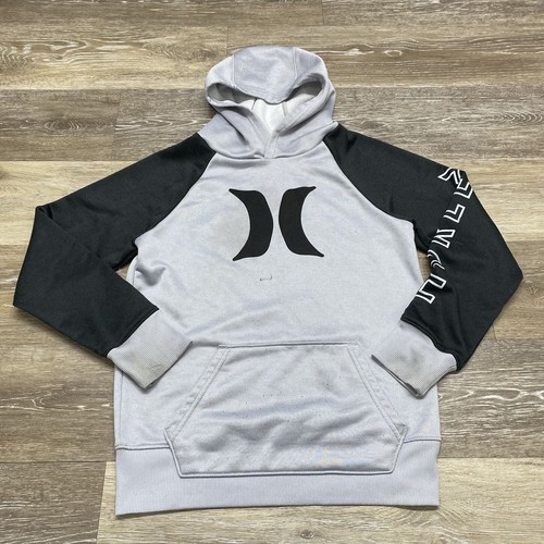 HURLEY Graphic Logo Pullover Black/Gray Hooded Sweatshirt Hoodie Boy's Size M - Picture 2 of 9