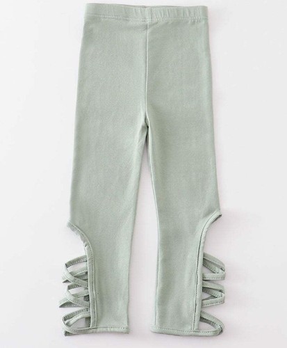 Girl's Boutique Sage Green Hollow Out Leggings Dance Sports - Picture 2 of 9
