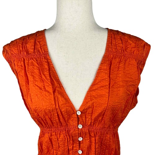 FRAME RUCHED SLEEVELESS V-NECK BLOUSE IN ORANGE CRUSH NWT WOMEN'S SIZE SMALL - Picture 2 of 12