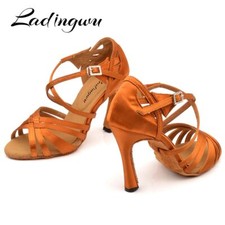 Latin Dance Shoes Women Salsa Bronze Silk Satin Dance Shoes Ballroom Dance Shoes