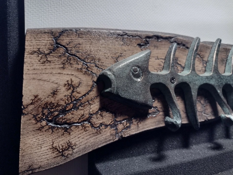 Cast Iron And Wood Key Rack With Fractals, Handmade by C.E. - Image 2 of 4