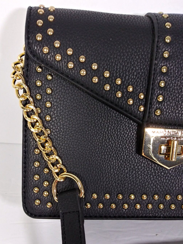 NEW Andrew Marc New York Black Pebbled Faux Leather Gold Studded HANDBAG/Purse - Picture 3 of 10
