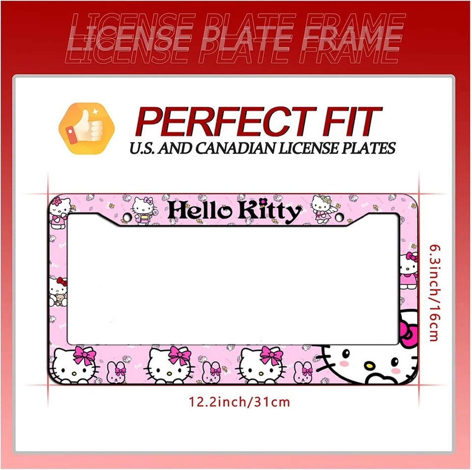 2x Cute Hello Kitty Aluminum License Plate Frame Cover Decorate Gift Universal - Image 3 of 4