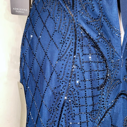 NEW ADRIANNA PAPELL Uk 12 Navy Short Sleeve Shift Evening Beaded Dress Cruise - Picture 13 of 13