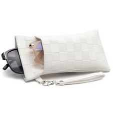 Double Glasses Case PU Soft Eyeglass Case For Women Men Squeeze Top White