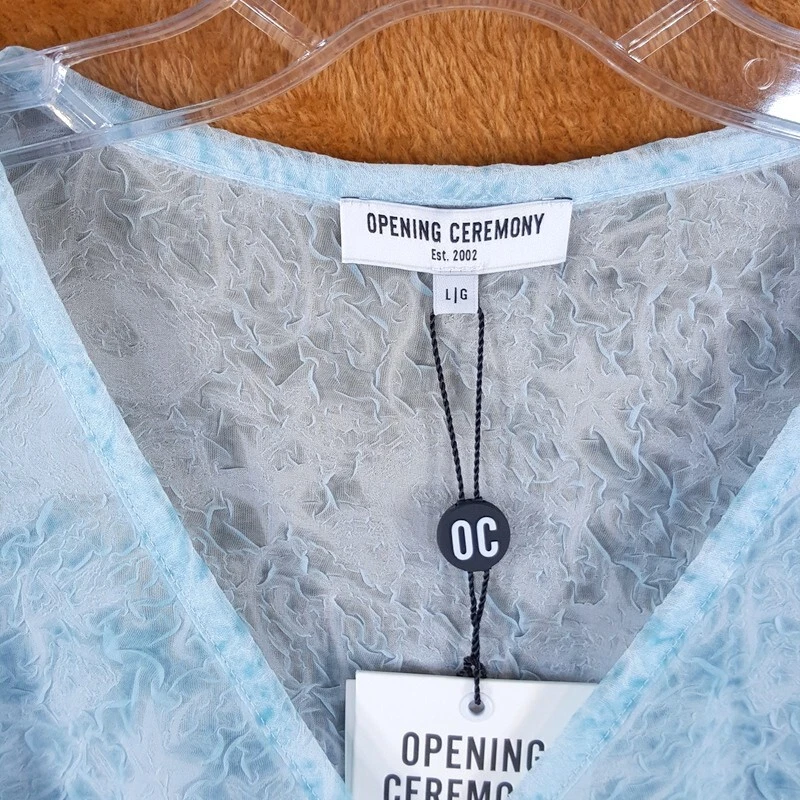 OPENING CEREMONY 上衣女式大号蓝色套衫皱褶透薄 VNeck 针织 — 第 2/4 张图片