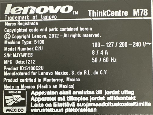 LENOVO THINKCENTER M SERIES M78 EMPTY DESKTOP COMPUTER CASE - Zdjęcie 3 z 4