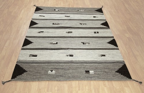 Naturfaserwolle ethnischer Stamm braun beige handgewebt Kilim Durrie Teppiche Läufer - Bild 2 von 4