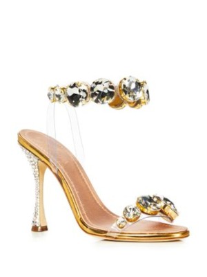 GIAMBATTISTA VALLI Womens Gold Transparent Gem Stiletto Slip On Heeled Sandal 9