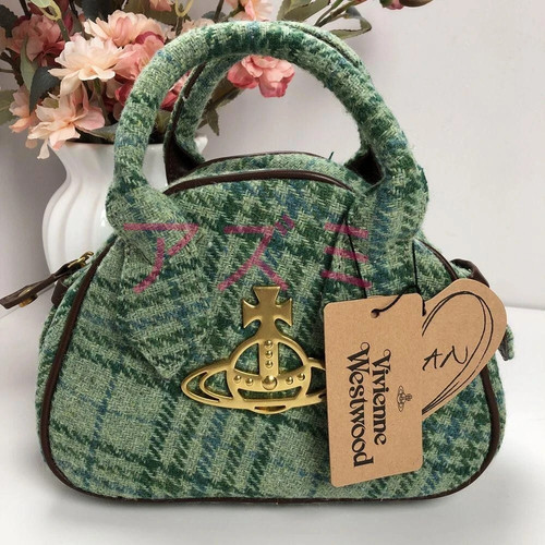 NWT Vivienne Westwood Handbag Green Check with Shoulder Strap Logo Big Orb - Picture 3 of 15