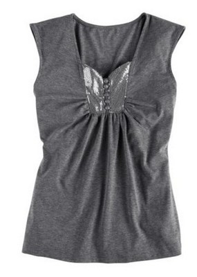 Shirt Grau 36 38 John Bauer Damen Stretch Paillettenbesatz grau-meliert 4.7466