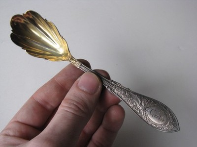 Sugar Shell Spoon Arabesque by Whiting Mfg Co Gold Wash Sterling Silver w/ Mono
