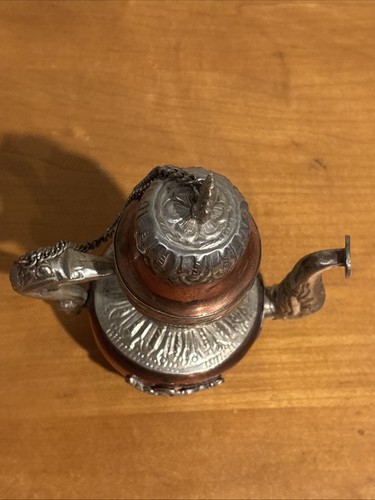 Antike tibetische verzierte Kupfer & Silber Teekanne Drachen Elefant 6,5x5,5 Zoll - Bild 5 von 13