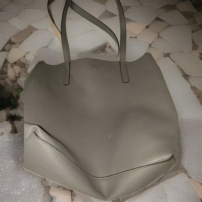 Women's Gray Pebbled Large Tote Bag, Magnetic Closure, Detachable Strap