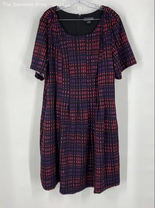 Jessica Howard Womens Multicolor Short Sleeve Back Zip Midi Sheath Dress Sz 24W