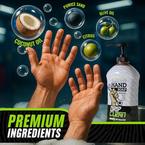 Grip Clean All Natural Heavy-Duty Mechanic Hand Soap for Grease Lime Scent, 32oz - 第 5/9 張圖片