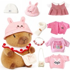 10.2" Brown Capybara Plush Toy with 9 Clothes and Accessories Super Soft Capy.