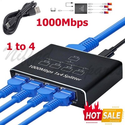 RJ45 Gigabit Ethernet Splitter 1000Mbps LAN Network Internet 1 to 4 Out Adapter