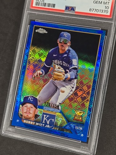 2023 Topps Chrome Logofractor #176 Bobby Witt Jr Blue Refractor /150 PSA 10 GEM - Picture 3 of 4
