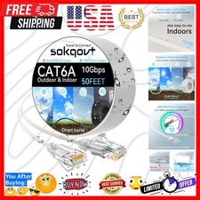 Cat6a Ethernet Cable Slim 50ft Outdoor Indoor, 28AWG Pure Copper Cat6 Interne...