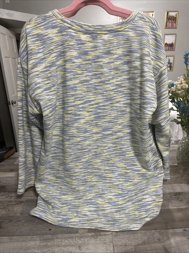 T by Talbots French Terry Crewneck Pullover Sz X Space Dye Side Zip Yellow/blue - Picture 8 of 10