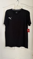 PUMA Black Cotton Jersey Men's Short Sleeve T-Shirt Crew Neck Logo Accent