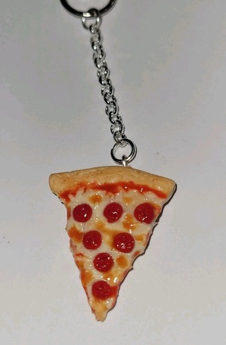 Pepperoni Pizza Slice Keychain Accessory Food Charm Snack Pizza