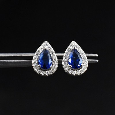 Ohrringe 1,00 Gramm natürliche 0,925 Sterlingsilber weißer Topas & Blautopas 82 S546