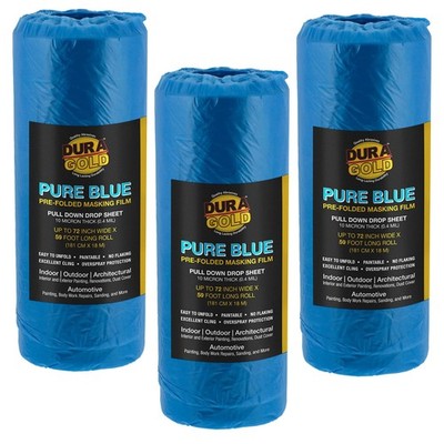 72'' x 59' Pure Blue Pre-Folded Masking Film, (3 Pack) Painters Plastic Roll (...