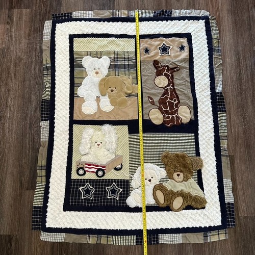 Dolly Baby Nursery Bed Set Fleece Lined Quilt Skirt Diaper Bag Animals Checkered - Picture 7 of 20