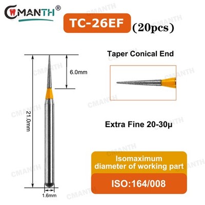 US Dental Diamond Burs Extra Fine 20-30μ Grit Taper Conical FG High Speed Burs