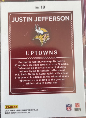 2024 Donruss Optic Football Justin Jefferson Uptown #19 SSP Case Hit Vikings - Picture 8 of 8