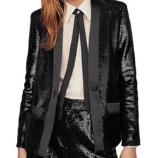 Maje Black Sequin Blazer Size 36 (US S) Doubl...