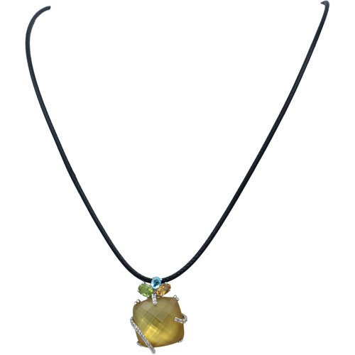 14k White Gold Diamond Citrine Aquamarine Peridot Pendant Necklace 0.10CT - Picture 2 of 5