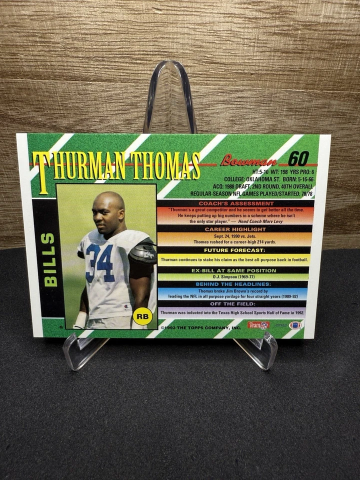 1993 Topps Bowman Thurman Thomas #60 Buffalo Bills CRISP - Image 2 of 2