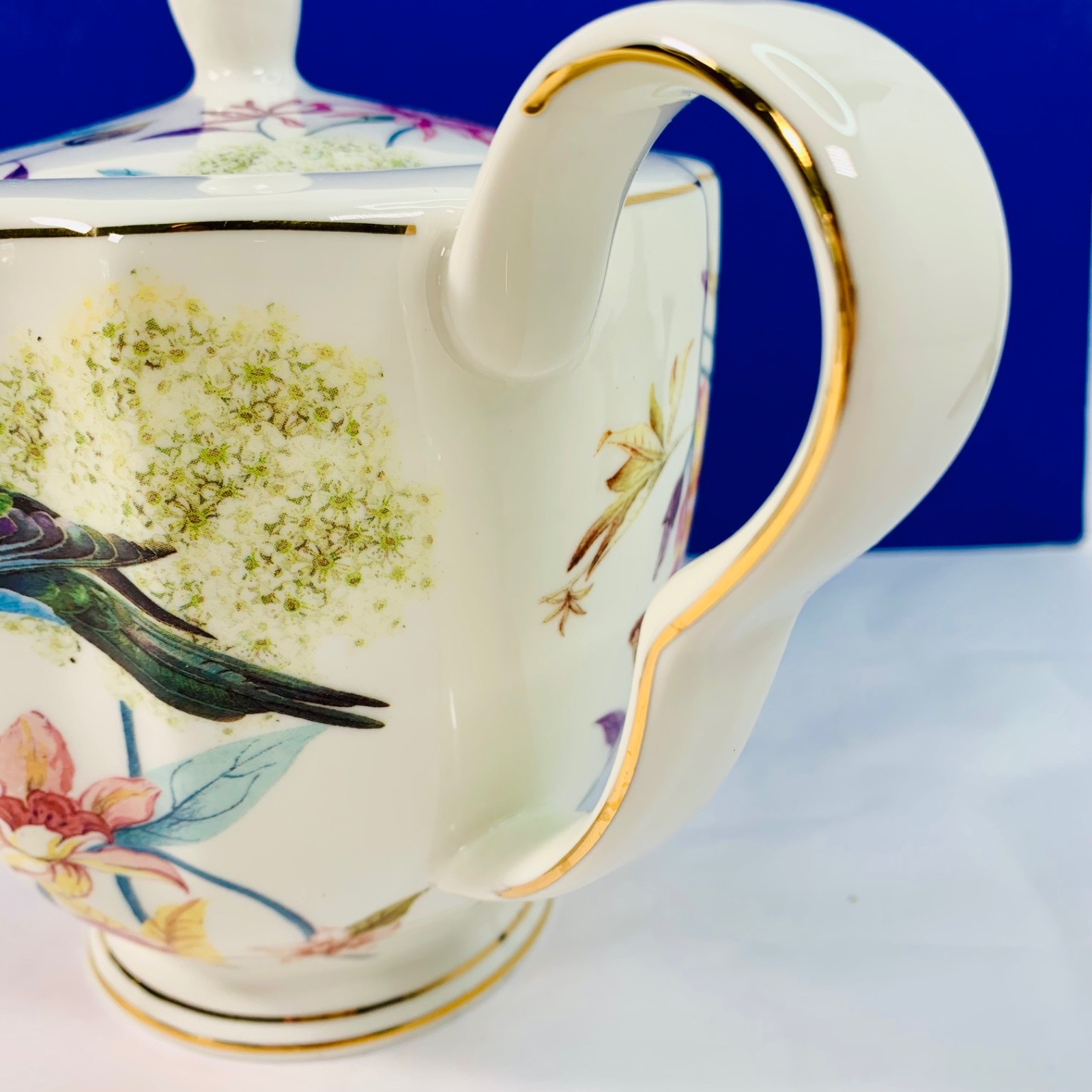 Grace Teaware Fine Porcelain Teapot Very Elegant Floral & Birds 6 1/4" H