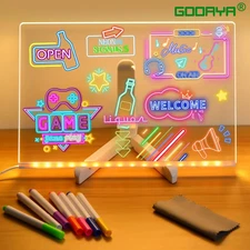LED Acrylic Note Board Night Light with 7 Pens, Kids DIY Message Drawing Board